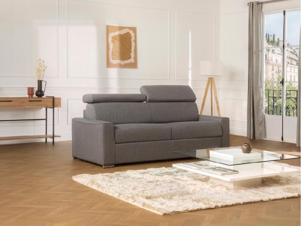 vente unique Canapé 4 places convertible express en tissu gris - couchage lattes larges 160 cm - Matelas 22 cm avec mémoire de forme VIZIR