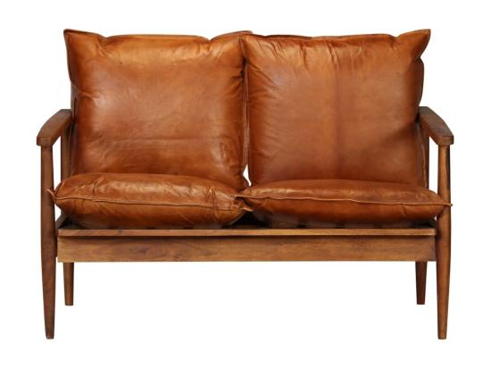 Vente Unique Canapé à 2 Places Cuir Véritable Avec Bois D'acacia Marron