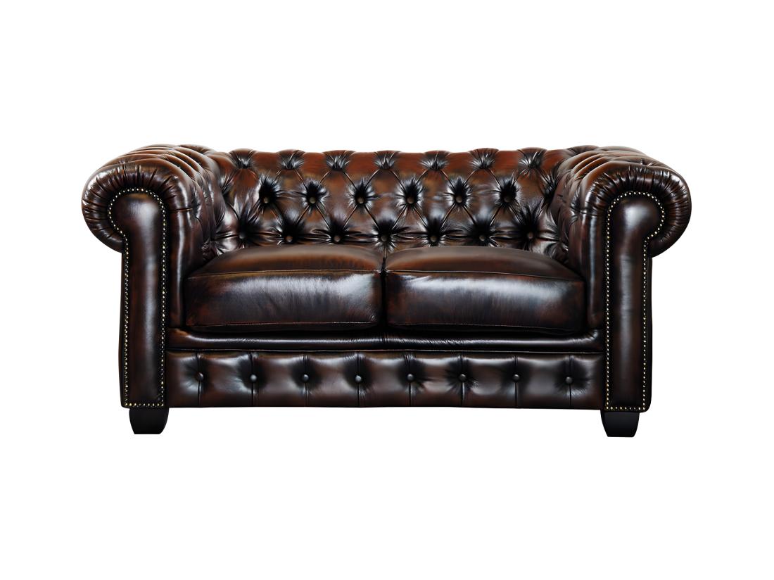Vente Unique Canapé Chesterfield 2 Places BRENTON 100% Cuir De Buffle - Marron Reflets Châtains