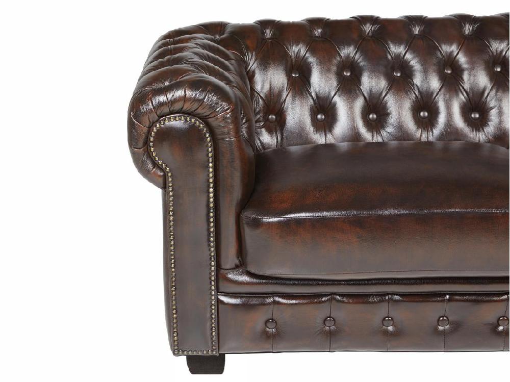Vente Unique Canapé Chesterfield 3 Places BRENTON 100% Cuir De Buffle - Marron Reflets Châtains
