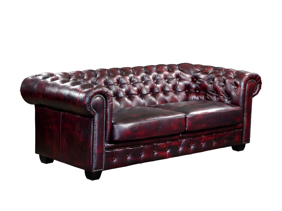 Vente Unique Canapé Chesterfield 3 Places BRENTON 100% Cuir De Buffle - Bordeaux