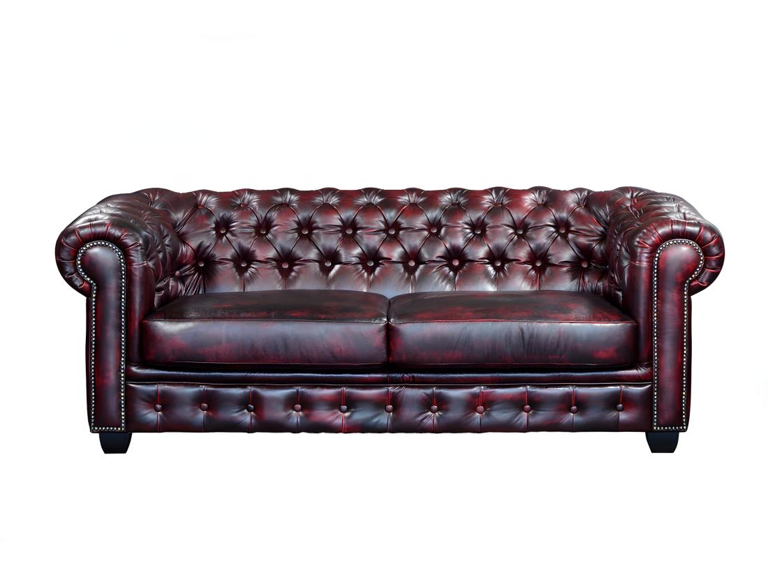 vente unique Canapé chesterfield 3 places BRENTON 100% cuir de buffle - Bordeaux
