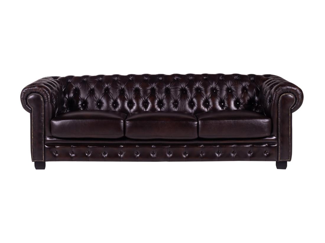 Vente Unique Canapé Chesterfield 4 Places BRENTON 100% Cuir De Buffle - Marron Reflets Châtains