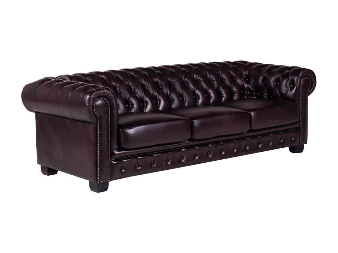 Vente Unique Canapé Chesterfield 4 Places BRENTON 100% Cuir De Buffle - Marron Reflets Châtains