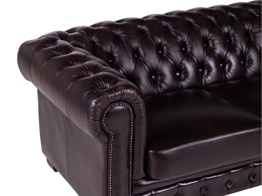 Vente Unique Canapé Chesterfield 4 Places BRENTON 100% Cuir De Buffle - Marron Reflets Châtains