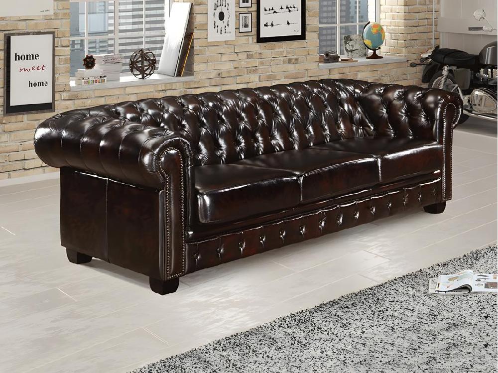 vente unique Canapé chesterfield 4 places BRENTON 100% cuir de buffle - Marron reflets châtains
