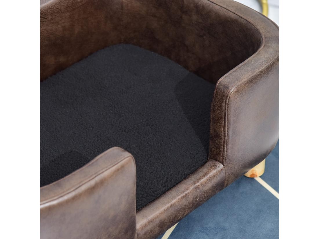 Vente Unique Canapé Chien Lit Pour Chien Chat Avec Rebord Coussin Moelleux Pieds Bois Massif Dim. 74 X 48 5 X 31 Cm Revêtement Micro-fibre Chocolat