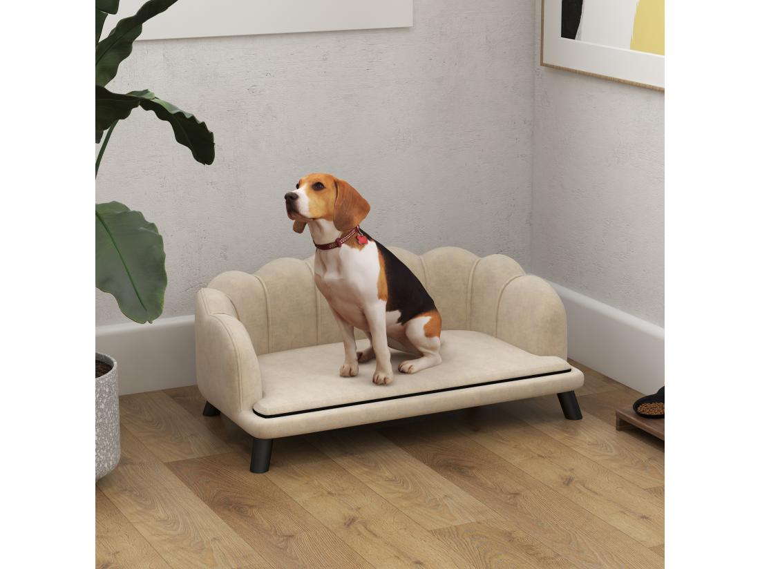 Vente Unique Canapé Chien Lit Pour Chien Chat Design Contemporain Coquillage Dim. 98L X 60l X 35H Cm Coussin Moelleux Velours Crème