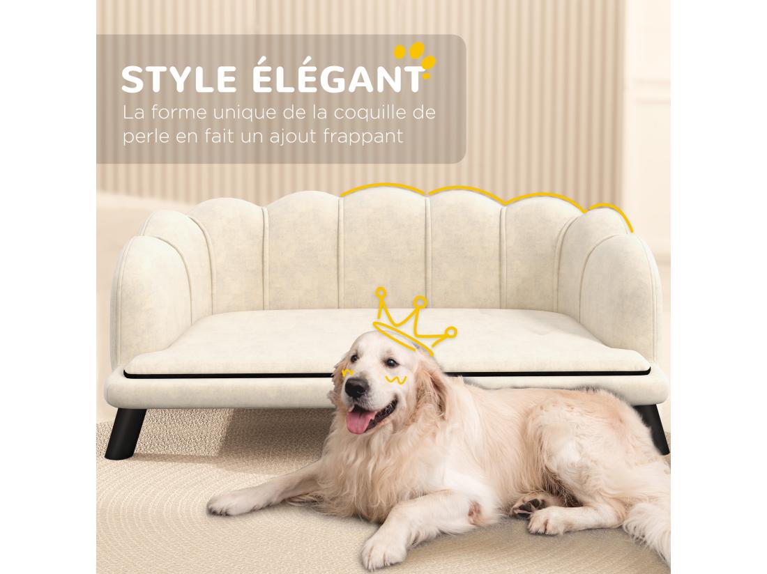 Vente Unique Canapé Chien Lit Pour Chien Chat Design Contemporain Coquillage Dim. 98L X 60l X 35H Cm Coussin Moelleux Velours Crème