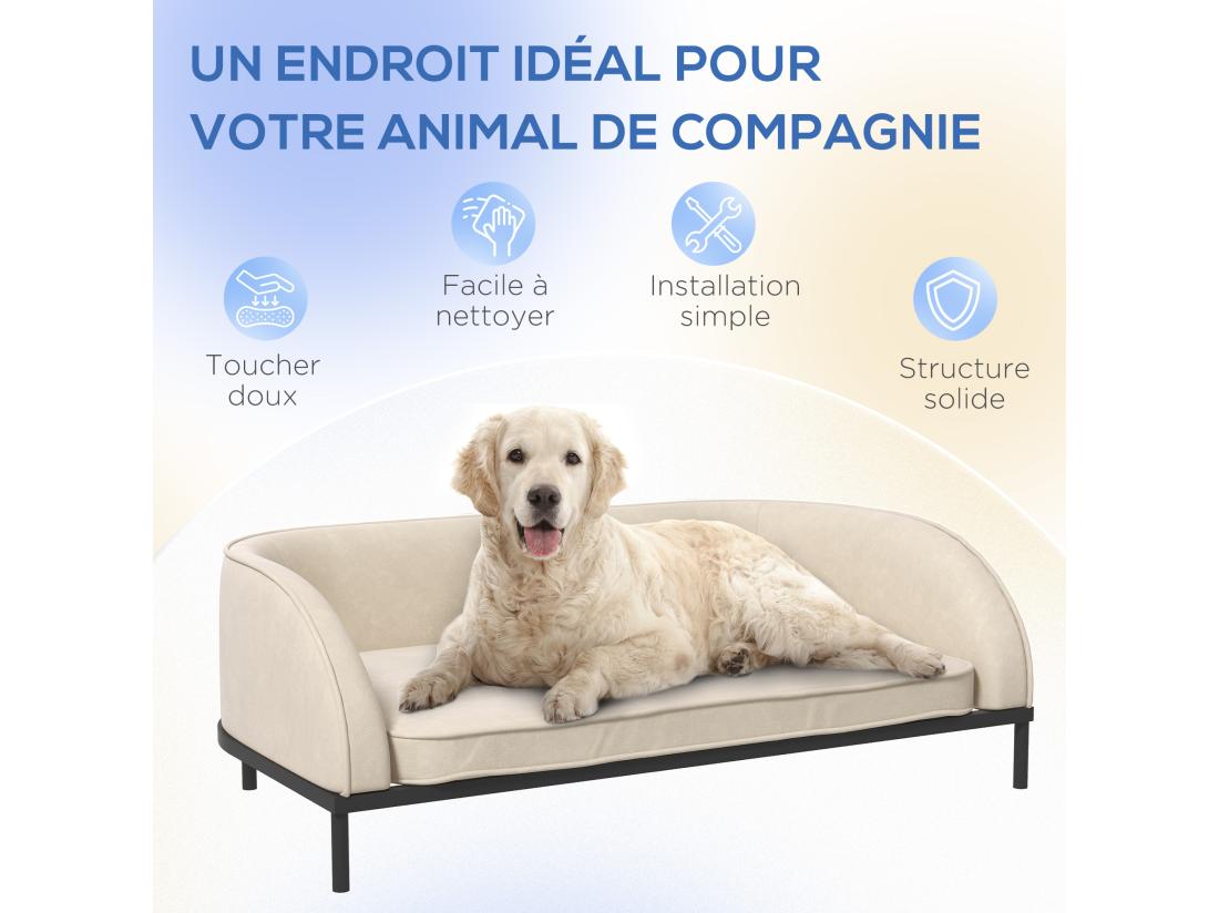 Vente Unique Canapé Chien Lit Pour Chien Chat Design Contemporain Dim. 101L X 62P X 34H Cm Coussin Moelleux Velours Beige