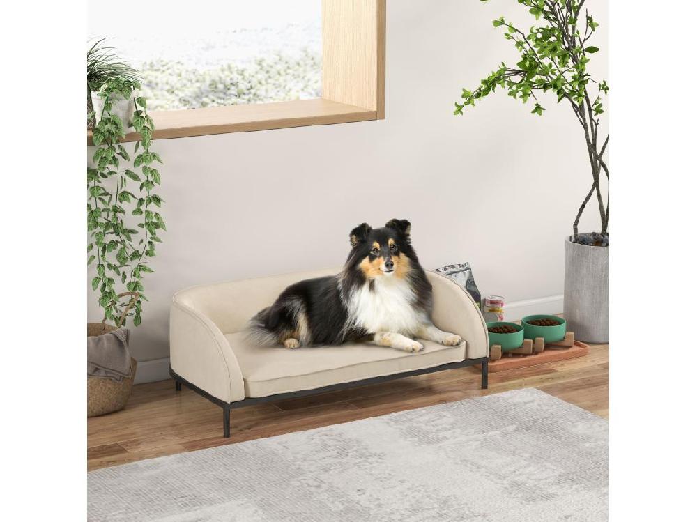 vente unique Canapé chien lit pour chien chat design contemporain dim. 101L x 62P x 34H cm coussin moelleux velours beige