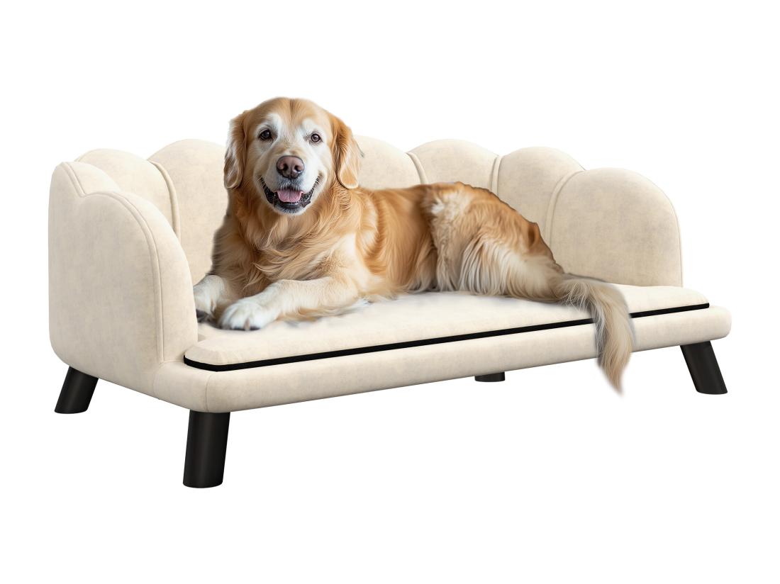 vente unique Canapé chien lit pour chien chat design contemporain coquillage dim. 98L x 60l x 35H cm coussin moelleux velours crème