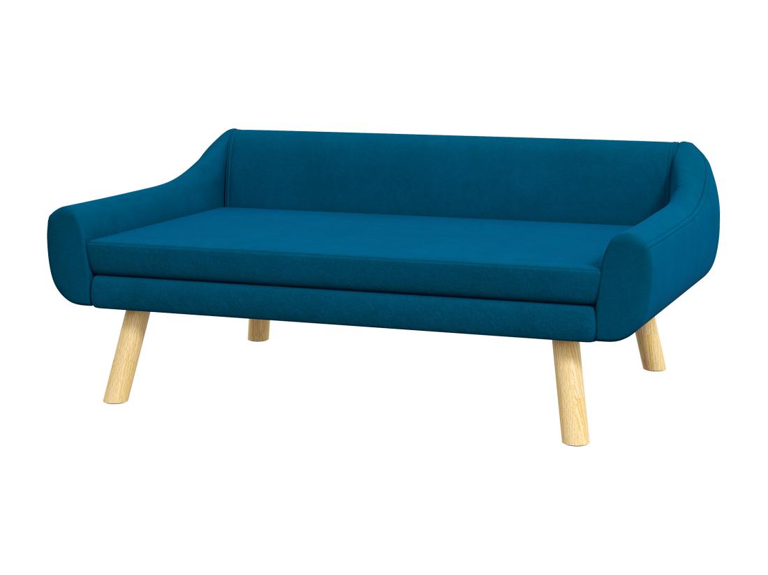 Vente Unique Canapé Chien Lit Pour Chien Design Scandinave - Coussin Moelleux Déhoussable Pieds Bois - Velours Bleu Canard