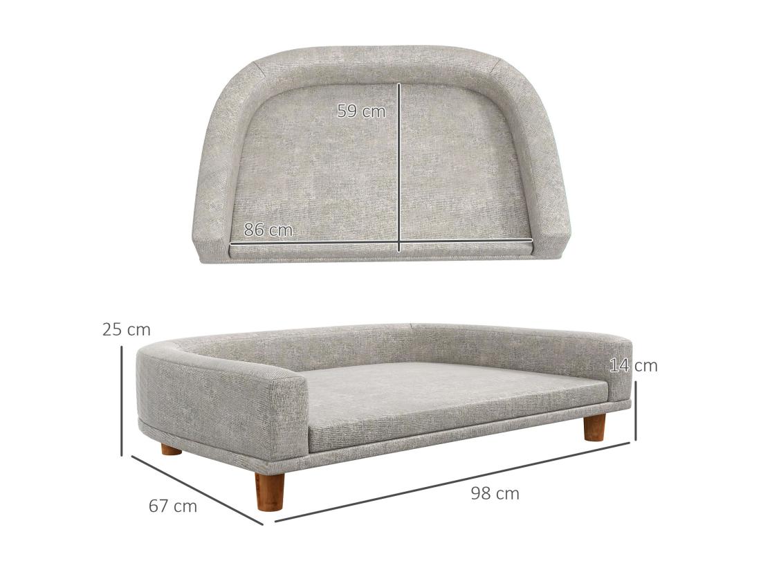 Vente Unique Canapé Chien Lit Pour Chien Design Scandinave Coussin Déhoussable Dim 98L X 67l X 25H Cm Pieds Bois Tissu Polyester Gris