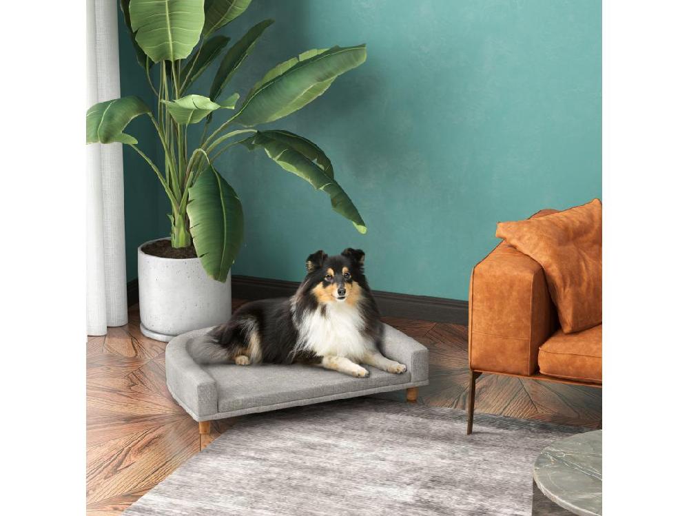 Vente Unique Canapé Chien Lit Pour Chien Design Scandinave Coussin Déhoussable Dim 98L X 67l X 25H Cm Pieds Bois Tissu Polyester Gris