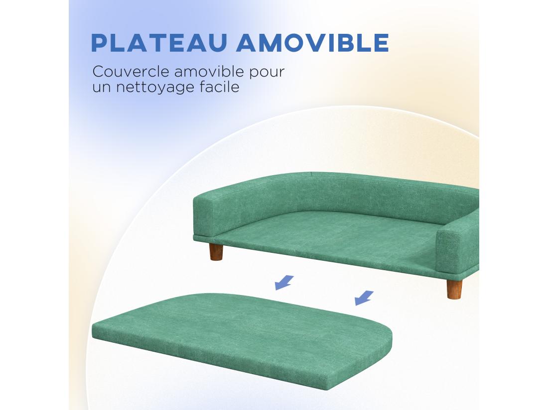 Vente Unique Canapé Chien Lit Pour Chien Design Scandinave Coussin Déhoussable Dim 98L X 67l X 25H Cm Pieds Bois Tissu Polyester Vert
