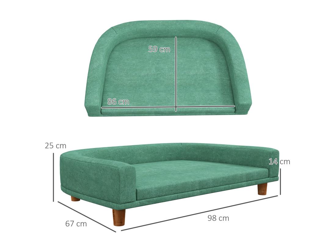 Vente Unique Canapé Chien Lit Pour Chien Design Scandinave Coussin Déhoussable Dim 98L X 67l X 25H Cm Pieds Bois Tissu Polyester Vert