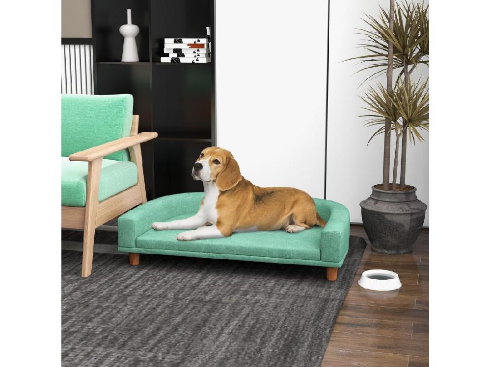 vente unique Canapé chien lit pour chien design scandinave coussin déhoussable dim 98L x 67l x 25H cm pieds bois tissu polyester vert