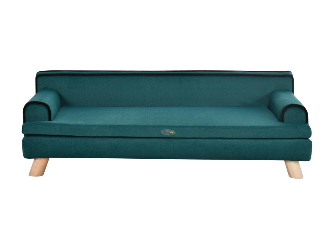 Vente Unique Canapé Chien Lit Pour Chien Design Scandinave Coussin Moelleux Piètement Bois Dim. 100L X 62l X 32H Cm Polyester Bleu Canard