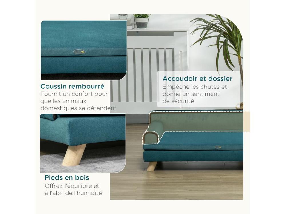 vente unique Canapé chien lit pour chien design scandinave coussin moelleux piètement bois dim. 100L x 62l x 32H cm polyester bleu canard