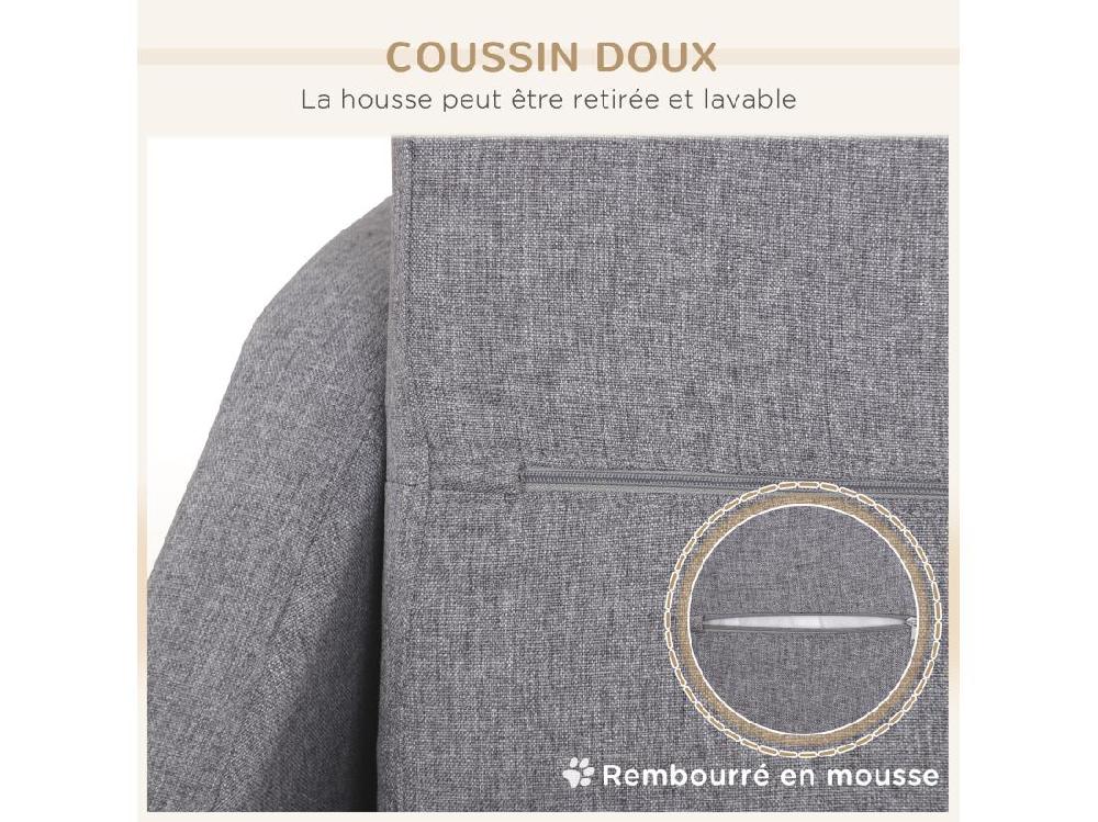 Vente Unique Canapé Chien Lit Pour Chien Design Scandinave Déhoussable Dim. 75L X 55l X 39H Cm Pieds Bois Tissu Polyester Gris