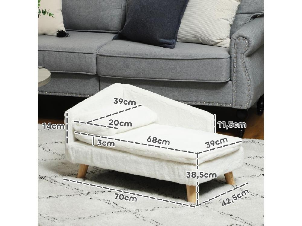 Vente Unique Canapé Chien Méridienne Style Scandinave 2 Coussins Déhoussables Bois Aspect Fourrure Crème