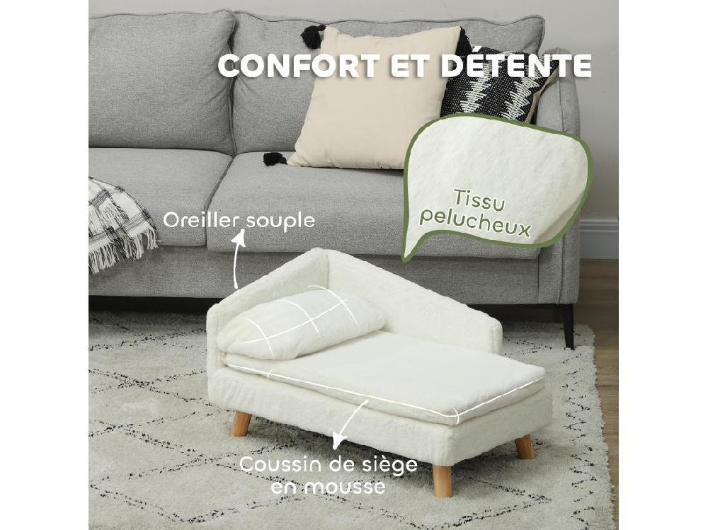 Vente Unique Canapé Chien Méridienne Style Scandinave 2 Coussins Déhoussables Bois Aspect Fourrure Crème