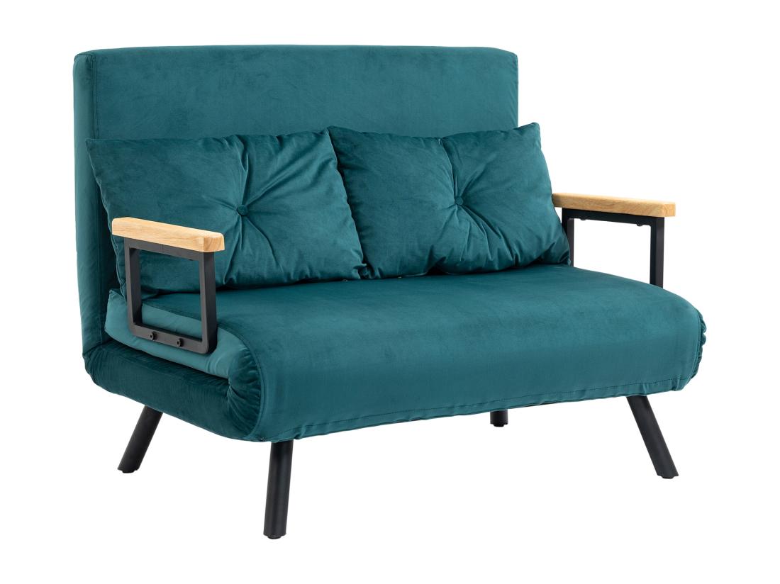 Vente Unique Canapé Convertible 2 Places Canapé-lit Dossier Réglable 5 Niv. 2 Coussins Revêtement Effet Velours Bleu Canard