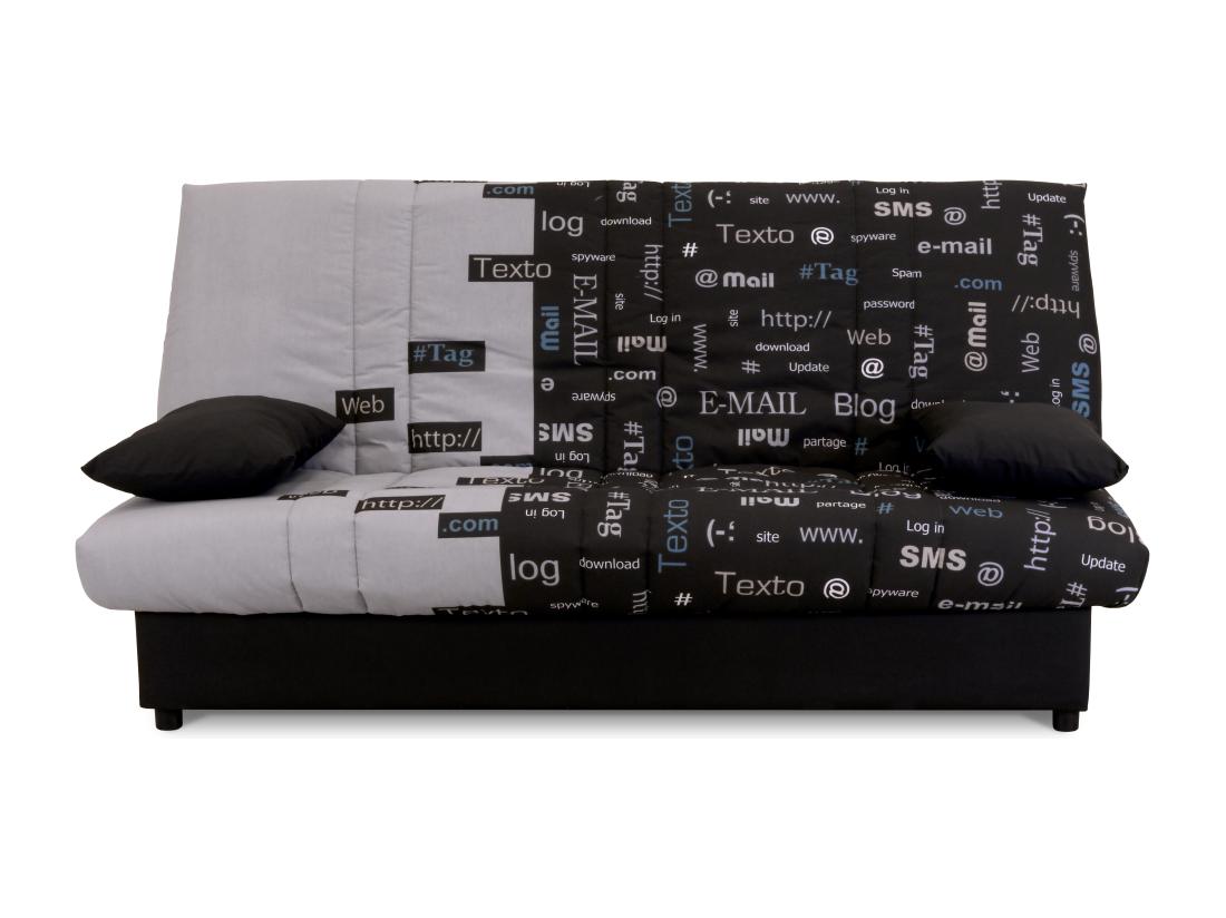 Vente Unique Canapé Convertible Clic-clac En Tissu Imprimé Web Noir FARWEST