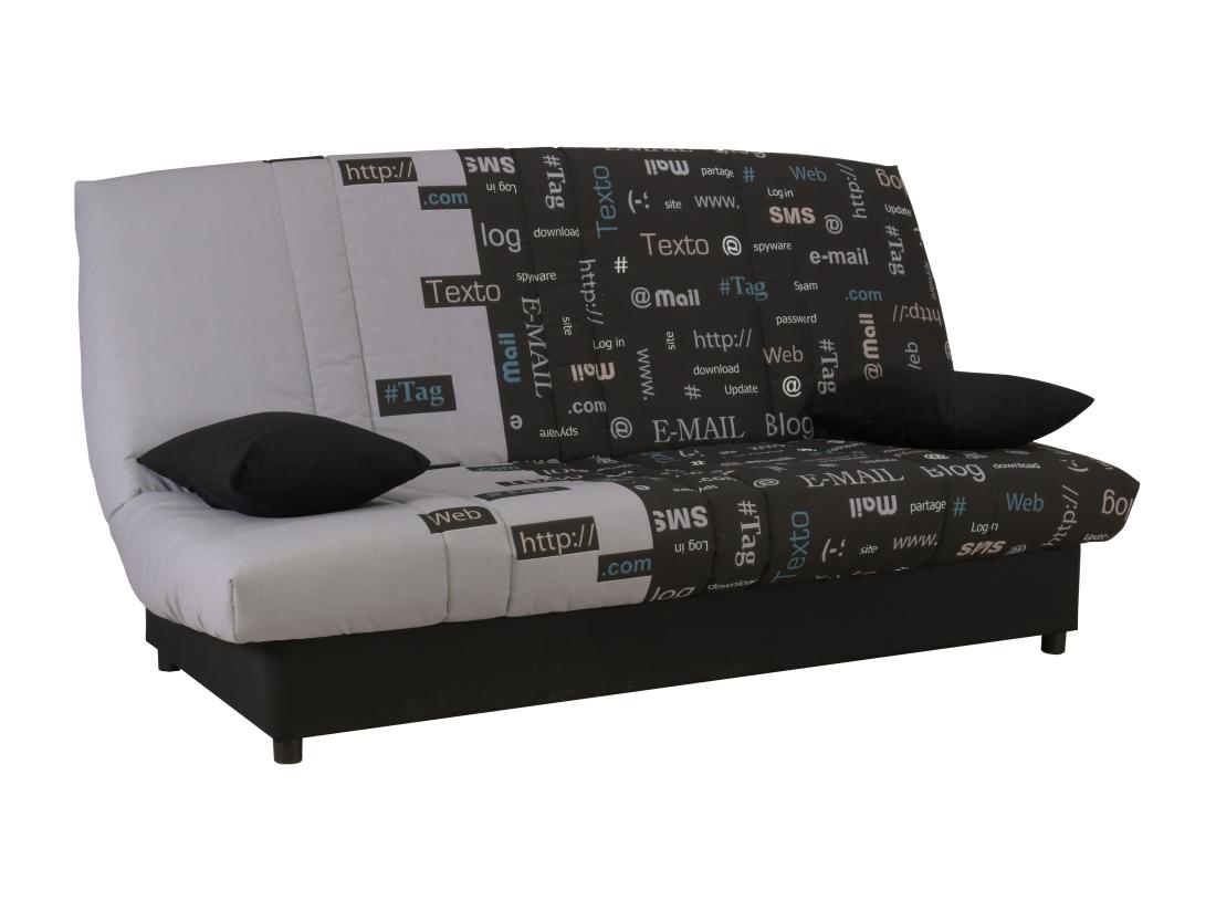 Vente Unique Canapé Convertible Clic-clac En Tissu Imprimé Web Noir FARWEST