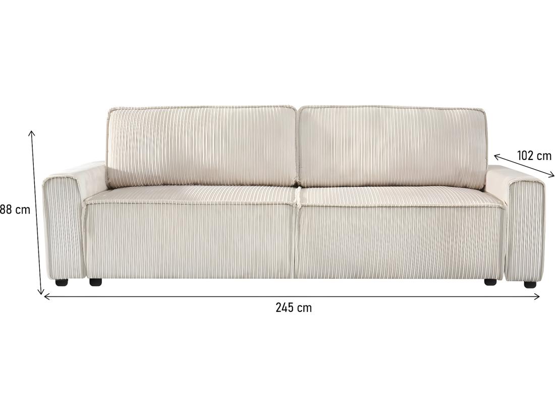 Vente Unique Canapé Convertible En Velours Côtelé "Montaigne" -3 Places - Beige
