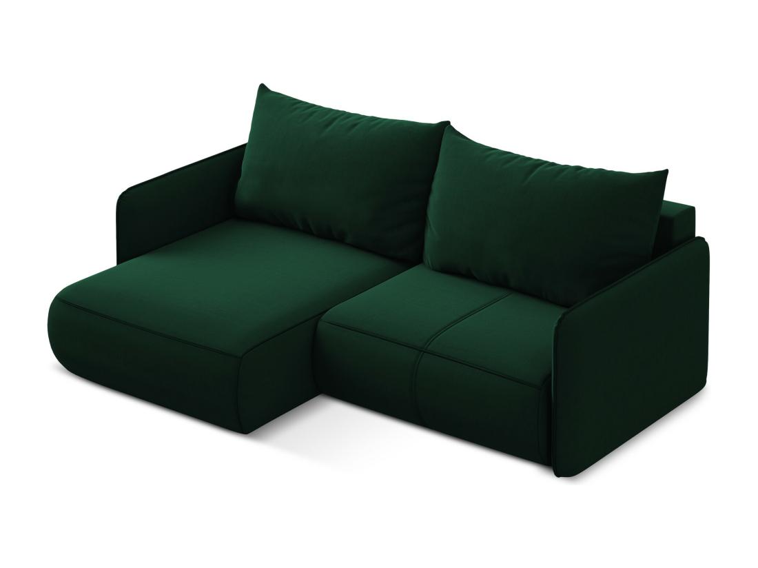 vente unique Canapé d’angle 2 5 places gauche convertible en velours - bouteille verte - NANEA