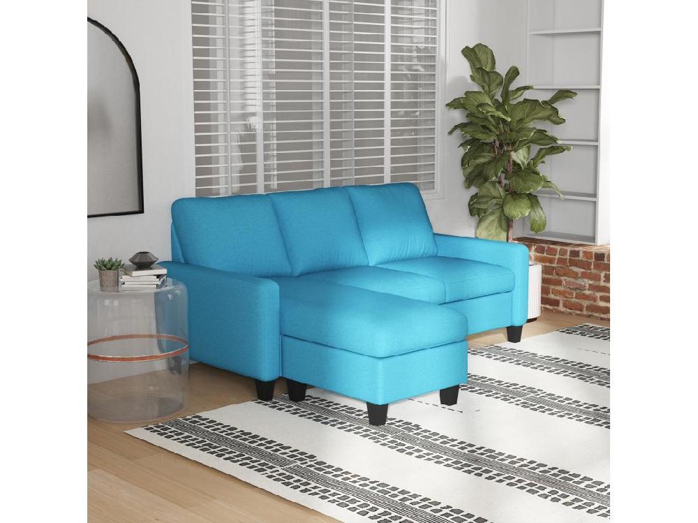 Vente Unique Canapé D'angle 3 Places Méridienne Réversible Garnissage Mousse Haute Densité 28D Tissu Polyester Bleu