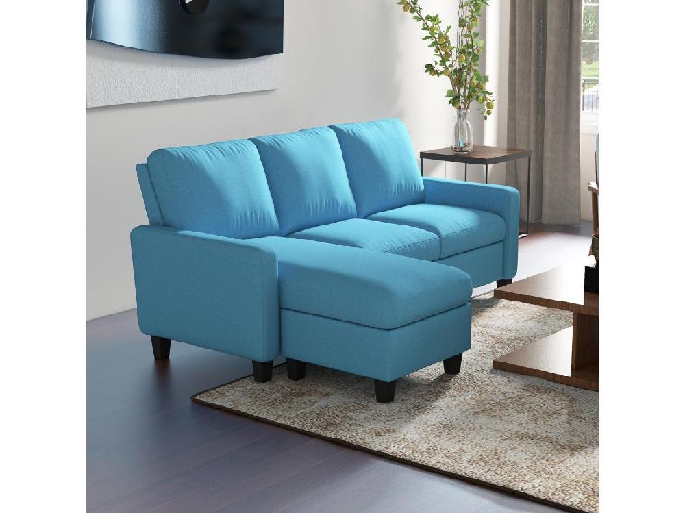 Vente Unique Canapé D'angle 3 Places Méridienne Réversible Garnissage Mousse Haute Densité 28D Tissu Polyester Bleu