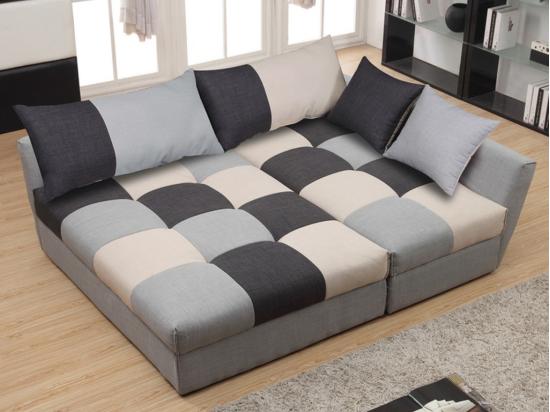 Vente Unique Canapé D'angle Convertible En Tissu ROMANE - Gris - Angle Droit