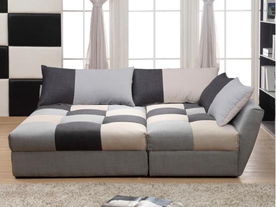 Vente Unique Canapé D'angle Convertible En Tissu ROMANE - Gris - Angle Droit