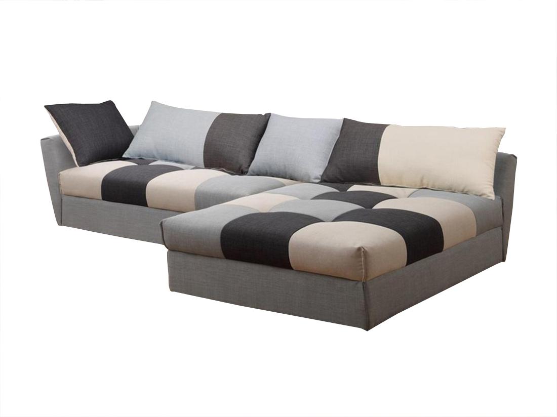 vente unique Canapé d'angle convertible en tissu ROMANE - Gris - Angle droit