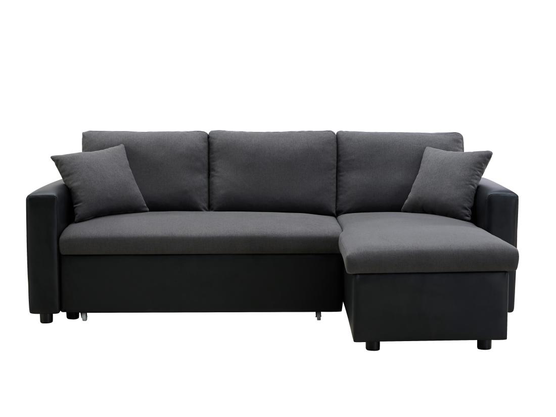 Vente Unique Canapé D'angle Convertible Et Réversible En Tissu Anthracite Et Noir GAZUR II