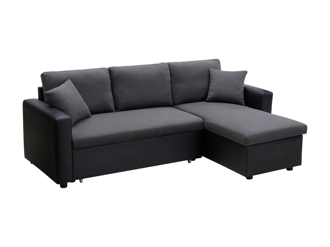 Vente Unique Canapé D'angle Convertible Et Réversible En Tissu Anthracite Et Noir GAZUR II