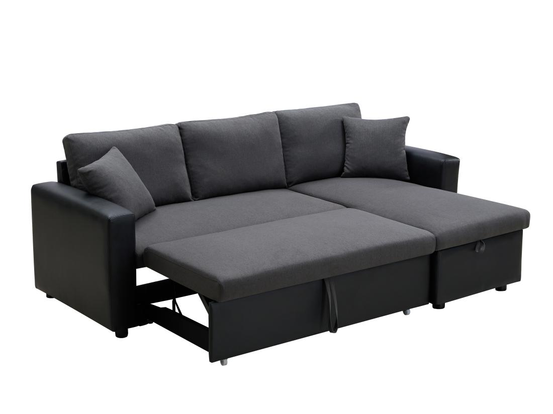Vente Unique Canapé D'angle Convertible Et Réversible En Tissu Anthracite Et Noir GAZUR II