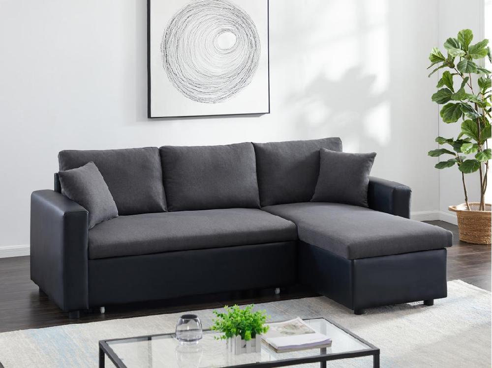 vente unique Canapé d'angle convertible et réversible en tissu anthracite et noir GAZUR II