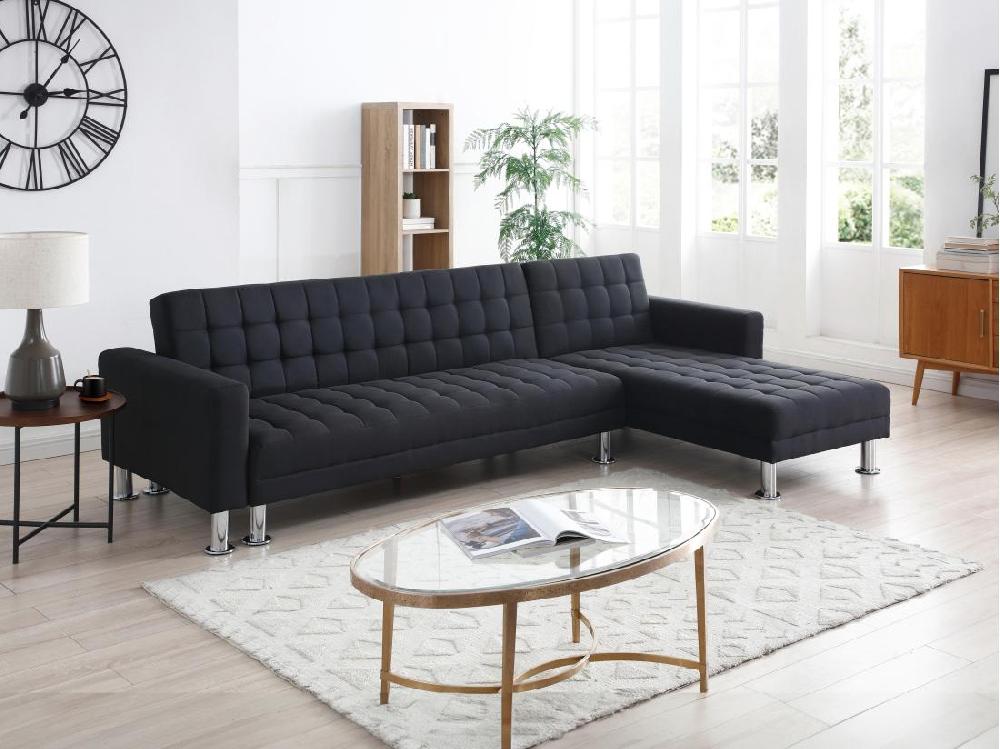 vente unique Canapé d'angle convertible et réversible en tissu noir WILLIS II