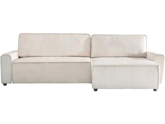 Vente Unique Canapé D'angle Convertible Et Reversible En Velours Côtelé "Montaigne" - 3 Places - Beige