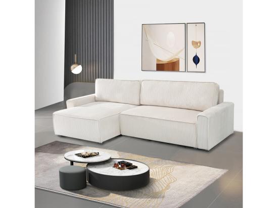 vente unique Canapé d'angle convertible et reversible en velours côtelé "Montaigne" - 3 places - Beige
