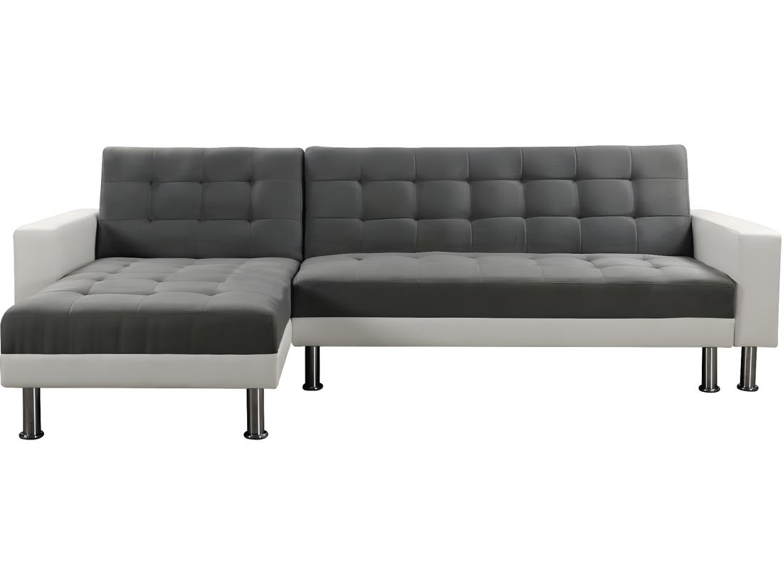 Vente Unique Canapé D'angle Convertible Et Réversible "Theo" - 258 X 82/147 X 82 Cm - 4 Places - Blanc / Gris