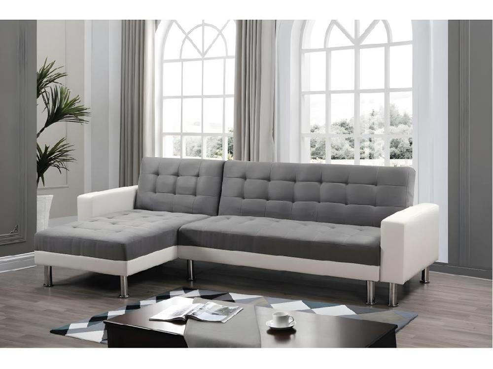 Vente Unique Canapé D'angle Convertible Et Réversible "Theo" - 258 X 82/147 X 82 Cm - 4 Places - Blanc / Gris
