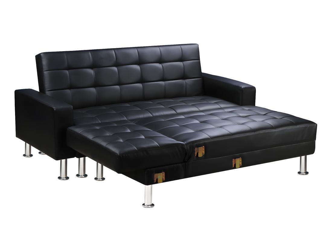 Vente Unique Canapé D'angle Convertible Et Réversible "Theo" - 258 X 82/147 X 82 Cm - 4 Places - Noir