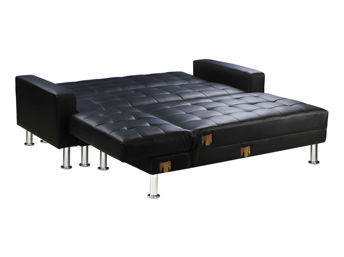 Vente Unique Canapé D'angle Convertible Et Réversible "Theo" - 258 X 82/147 X 82 Cm - 4 Places - Noir