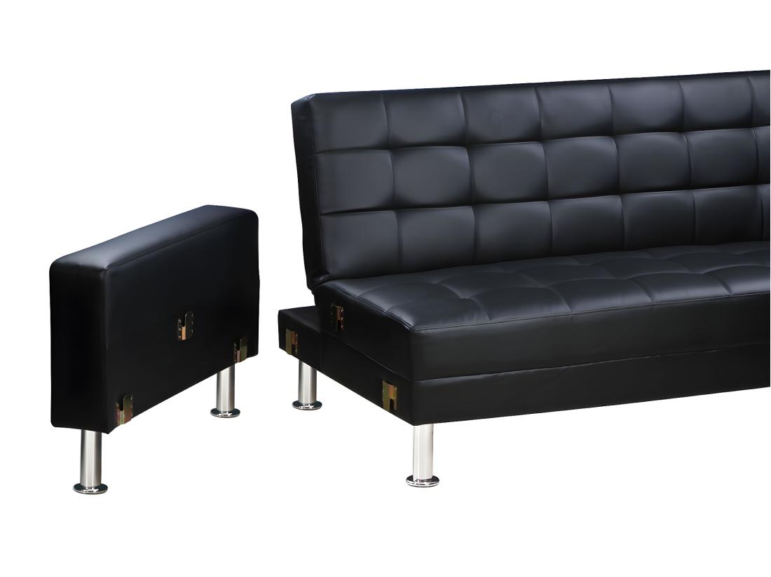 Vente Unique Canapé D'angle Convertible Et Réversible "Theo" - 258 X 82/147 X 82 Cm - 4 Places - Noir