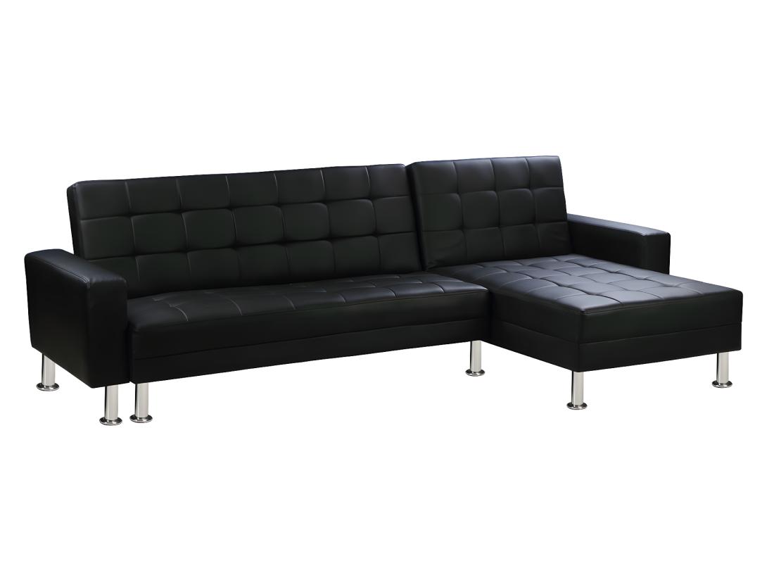 vente unique Canapé d'angle convertible et réversible "Theo" - 258 x 82/147 x 82 cm - 4 places - Noir